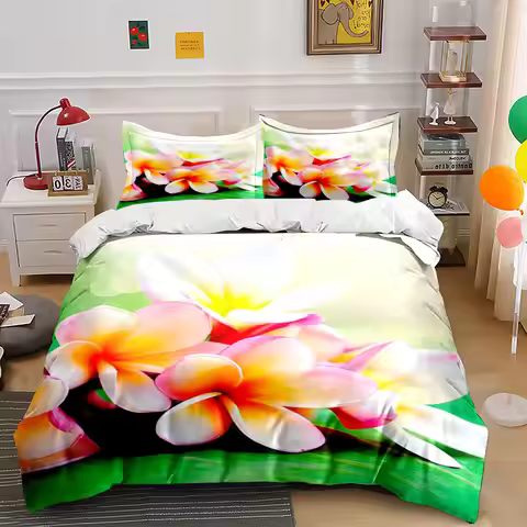3PC Featuring Plumeria Flowers (Includes 1 Duvet Cover 2 Pillowcases.Soft, Comfort,Perfect for Bedro