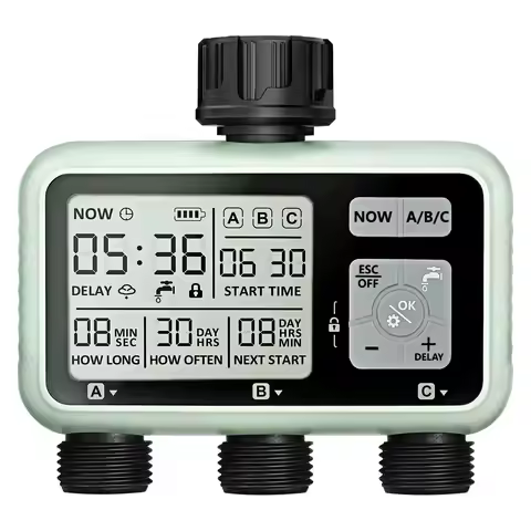 3 Outlets Garden Water Irrigation Timer, Programmable Sprinkler Timer with Rain Delay, Auto & Manual