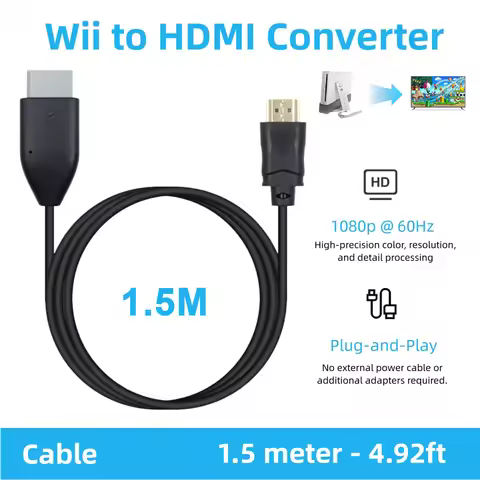 Wii to HDMI Converter 1.5M/4.92ft Wii2HDMI Adapter Video Cable NTSC 480I 480P PAL 576I for Wii to HD