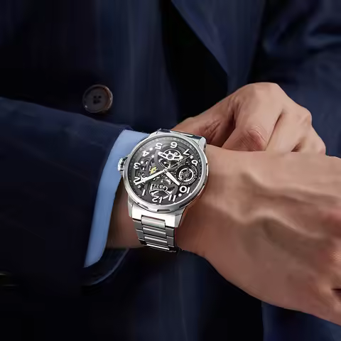 BONEST GATTI Luxury Skeleton Automatic Watch 316L Stainless Steel 30M Waterproof Mechanical Men's Wr