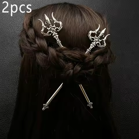 2pcs Retro Punk Trident Sword Alloy Hair Clip Set Nordic Norwegian Viking Weapons Traditional Chines