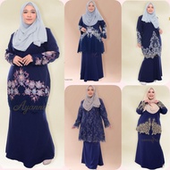 🌹PLUS SIZE KURUNG WANITA NAVY BLUE🌹Koleksi Design Baju Kurung Lace Size 3XL (46)-10XL(60) Muslimah Fesyen Baju Raya 2024