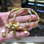 18k Gold Butterfly Bracelet au750 Material Enamel Craft Non-Release Butterfly Half Bracelet Simple A