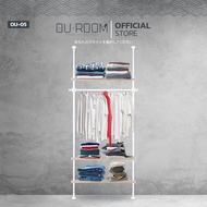OUROOM ราวแขวนเสื้อ ราวแขวนผ้า ราวแขวนไม่ต้องเจาะ 1 ราว 3 ชั้นวางไม้  ใช้แทนตู้เสื้อผ้าได้ดี  (OU-05