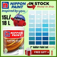 SINAR NIPPON SATIN GLO 15/18 LITER  INTERIOR SHEEN WASHABLE PAINT /CAT DINDING DALAM KILAT ( NPSG BLUES )