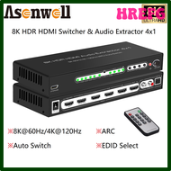 HREFG Hdmi Switcher 4 In 1 8K V2.1 Audio Extractor Dolby Atmos Soundbar 7.1 4k 120Hz Hdr Spdif Afstandsbediening Schakelaar Voor Ps5 Xbox 2.0 Ampliferf EGDFG