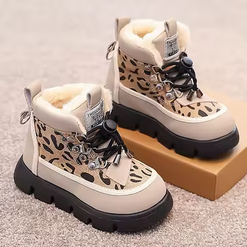 Kids Shoes Leopard Fashion Snow Boots Children's Thick Warm Teenager Kids Plush Boots Trend Fashion