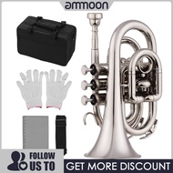 [ammoon]【แท้จริง】MINI Pocket trumpet BB FLAT brass พร้อมกระเป๋าหิ้วสีดำ