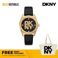 [FREE GIFT] DKNY Chambers Midi Black Leather Analog Quartz Watch For Women DK1L016L0025