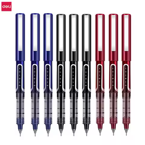 Deli S657 Straight Liquid Gel Pen 0.5mm Black Red Blue Quick Drying Student Business Signature Pen O