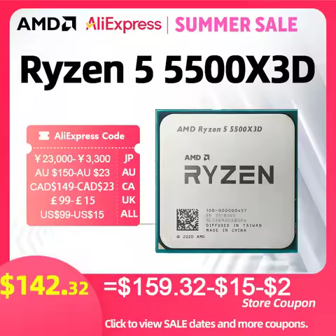 AMD Ryzen 5 5500X3D 6C/12T Processor: 96MB L3 3D V-Cache Tech, 3.0-4.0GHz, 105W TDP, AM4 Socket - No