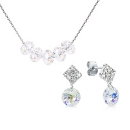 SO SEOUL Ghent Beads Aurore Boreale Swarovski® Crystal Stud Earrings with Fixed Chain Necklace