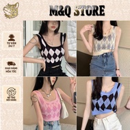Women's crop top sweater Sleeveless Argyle Pattern – Korean Style Slim Form Caro Croptop H310
