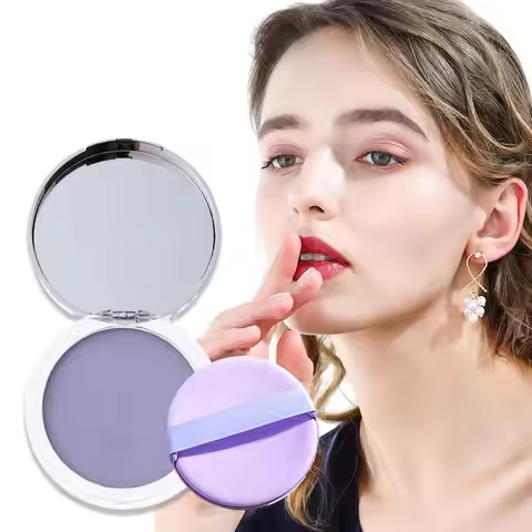Lavender Makeup Powder With Puff Long-lasting Natural Nude Makeup Oil Control Setting Powder Smooth 