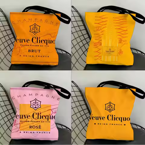 Luxury Fashion V-Veuve C-Clicquot Storage Bags Canvas Tote Bag Double-Sided Print Fashion Shoulder S