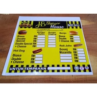 STIKER MENU BURGER YELLOW AND BLACK TILES RAMLY READY DESIGN
