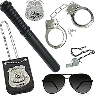 4E's Novelty 6 Pcs Set Police Accessories for Kids - Police Baton, Badge, Handcuffs, Whistle, Sunglasses, Cop Badge, Police Gear for Pretend Play, Dress Up, &amp; Police Officer Costume by