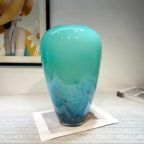 Gradual change peacock plume handmade glazed vase TV cabinet dining room living room bedroom model r