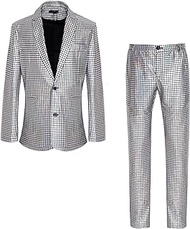 Men's Shiny Slim Costume Two-Piece Set 70s Disco Prom Outfit