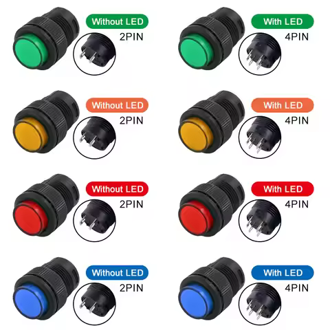 4/8/16PCS Reset Self-Locking Switch R16-503AD/BD Push Button Switch Round 4Pin 2Pin 16MM Switch with