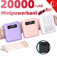 【 SG Local Inventory 】 Mini 20000mAh power bank with cable portable fast charge power bank 4in1
