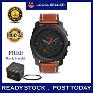 [Original 2 Years Warranty - Full Set Free Bracelet] Fossil Machine Chronograph Luggage Leather Men 