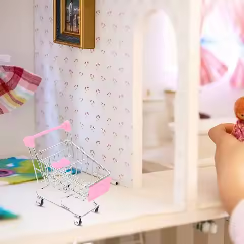 Simulated Shopping Cart Miniature Pink Small Size Miniature Decoration Desktop Adornment Children Pr