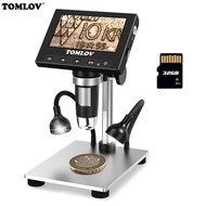 TOMLOV DM4S Coin Microscope 1000X 4.3" LCD Digital Microscope LED Side Lights Metal Stand PC View Ph