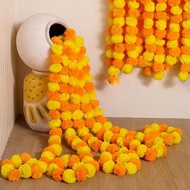 150cm Marigold Plush Ball Strings Happy Diwali Wedding Flower Decoration Supplies 排灯节装饰