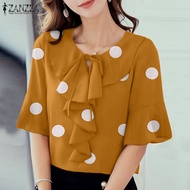 ZANZEA Korean Style Womens Formal Office Blouse Tops Casual Polka Dots Ruffle Lace-Up Loose Shirt #1