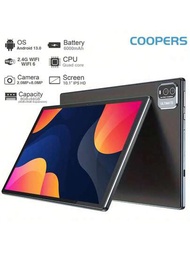 Coopers平板電腦android 13平板電腦,8gb（4gb+4gb擴展）內存,64gb Rom,支持wi-fi 6,2 + 8 Mp雙攝像頭,rk3562四核2.0 Ghz處理器,10.1英寸ips全高清顯示屏平板電腦,適用於在線課程,閱讀,6000mah超長續航電池,支持tf卡512gb擴展