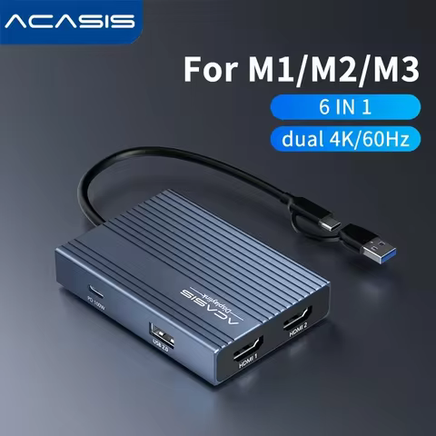 Acasis 6-in-1 USB-C Docking Station with DisplayLink, Support Dual 4K@60Hz, 100W PD Charging for Mac