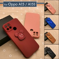 Oppo A15 A15S Plain DIY Bear Stand Ring I-Ring Back Silicone Case TPU Soft Cover Casing Mobile Housi
