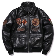 Flight Suit Pilot Leather Jacket Quilted Retro Motorcycle