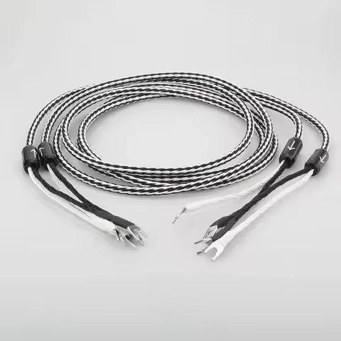 8TC Copper Audio Speaker Cable High Quality HiFi Amplifier Spade to Spade Plug Audiophile Speaker Wi