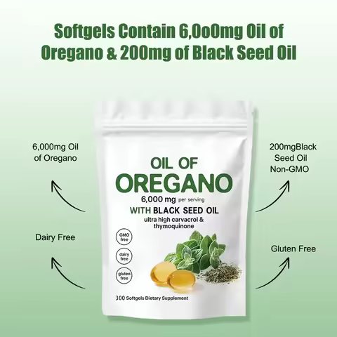Oregano Oil & Black Seed Oil Herbal Softgels, All Natural Dietary Supplement 300 Capsules