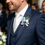Rose Wrist Corsage Baby Breath Wrist Flower Blue White Rose Boutonniere Wrist Corsage Set Artificial