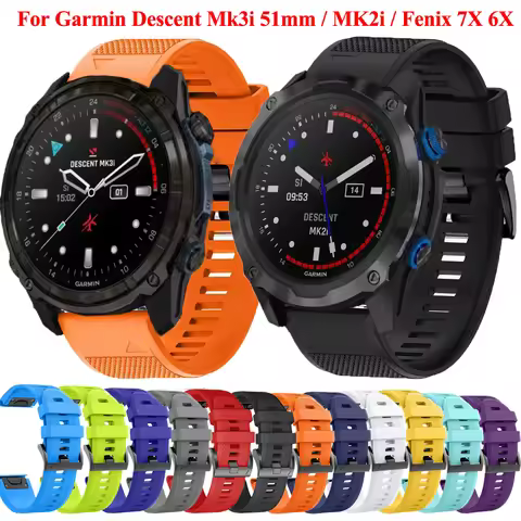 For Garmin Watch Band Silicone Quickfit 26mm Sports Wrist Strap For Garmin Descent Mk3i 51mm / MK2i 