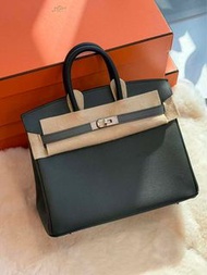 Hermes⭐️Birkin 25 Q0 灰綠色拼黑色銀釦 epsom內縫 stamp K