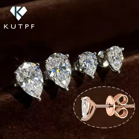 Certified Water Drop Moissanite Stud Earrings for Women Men 0.5/1/2/4CT 925 Silver Solitaire Pear Cu