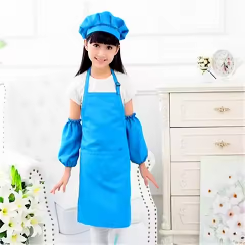 Child Apron Kids Sleeve Hat Pocket Kindergarten Kitchen Baking Painting Cooking Drink Food Enfant Ta