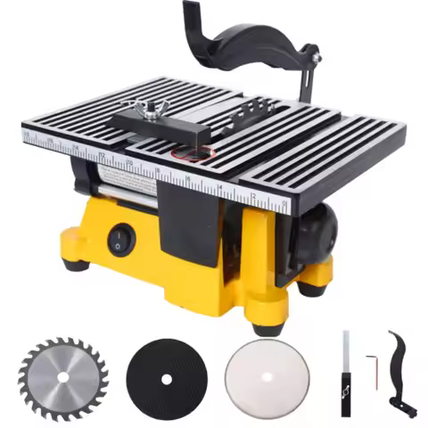 4" 90W Mini Table Saw Top Cut Off Miter Saw Multifunctional Desktop Saws w/ 3 Blades for Precision C