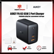 Original AUKEY PA-B3 65W 2 Port Charger PD/QC Quick Wall Charger IOS Android Smart Mobile Phone IPhone MacBook IMac Mac IPad Apple Watch AirPods Game Console Power Supply Adapter EU/US/UK Plug USB Type-C Power Delivery Fast Qualcomm Charging Head