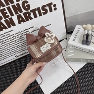 Mini women's handbag, vintage Korean handbag made of tweed fabric with bow tie, boxy shape, Miss Dan