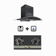 Global House DYNAHOME ชุดเซ็ทเครื่องดูดควัน DH-800-BK + เตาฝัง DH-2000G สีดำ รับประกันของเเท้!
