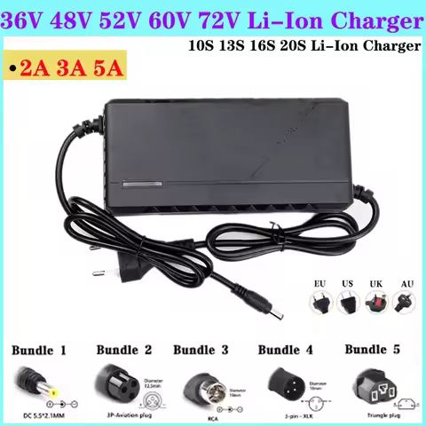 42V 48V 52V 60V 72V 2A 3A 5A Charger for 13S 14S 16S 20S Li-ion Battery Pack Intelligent Fast Charge