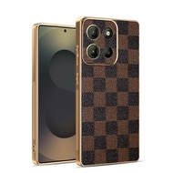 For Motorola Moto G15, G15 Power, Classic high-end leather patterned phone case, electroplated borde