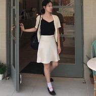韓國urbanic30a字中裙子夏輕盈顯瘦高腰緞面白色半身裙女2024新款