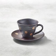 日本美濃燒 - 寬口咖啡杯碟組 - 紫羊羹白玉-瑕疵特賣