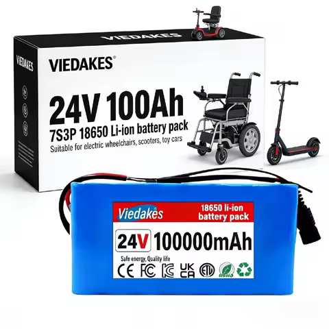 24V 100Ah 7S3P 18650 Rechargeable Battery with BMS 29.4V 2A Charger for Wheelchair Scooter Backup Po